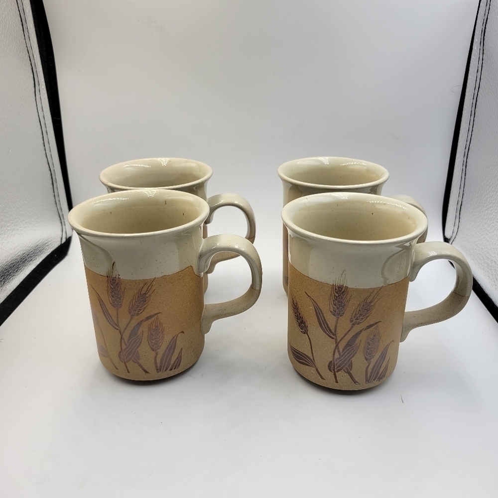 Vintage Stoneware Harvest Wheat Mugs - set of 4